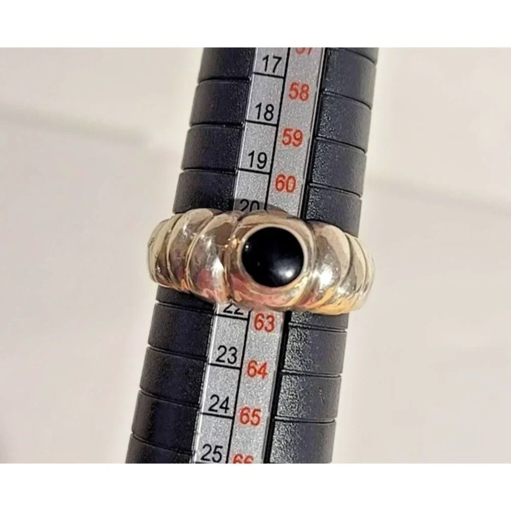 Sterling Silver 925‎ Black Onyx Gemstone Ring Womens 10 Dome Cabochon Cocktail